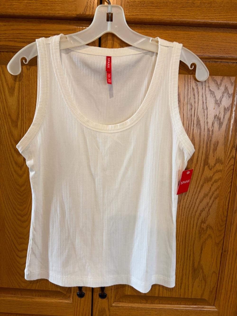 SPANX White Ribbed Scoop Neck Tank Top